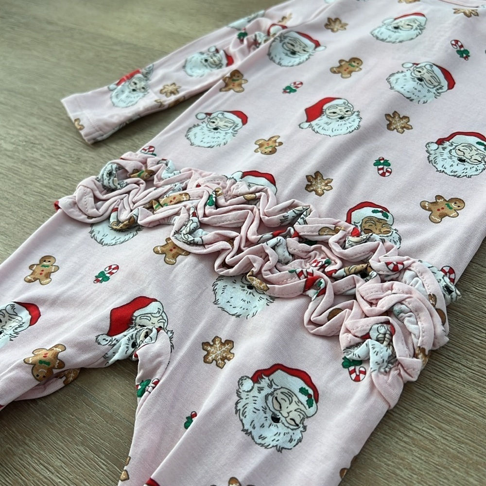 🎄 Angel Dear Girl Santa Pink Bamboo Footie Sleeper Newborn 0-3 3-6 6-9 months - Picture 6 of 6